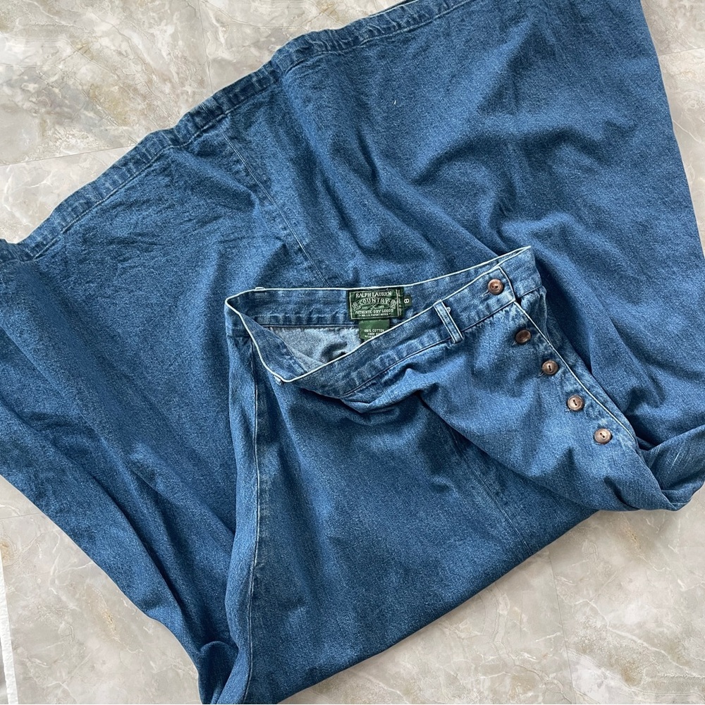 Vintage 80s/90sRalph Lauren Country Rare Denim Maxi A-Line Skirt